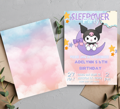 Kuromi Kawaii Sleepover Birthday Invitation | Cute Slumber Party Invite | Editable Canva Template | Pastel Goth Pajama Party Printable