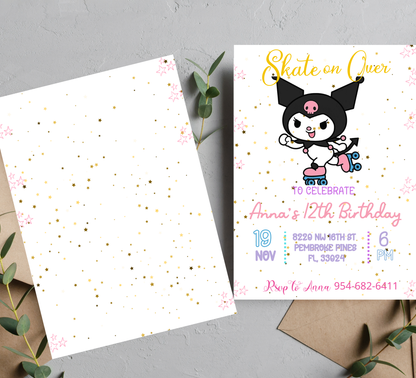 Kawaii Kuromi & Hello Kitty Roller Skating Birthday Invitation | Cute Skating Party | Editable Template