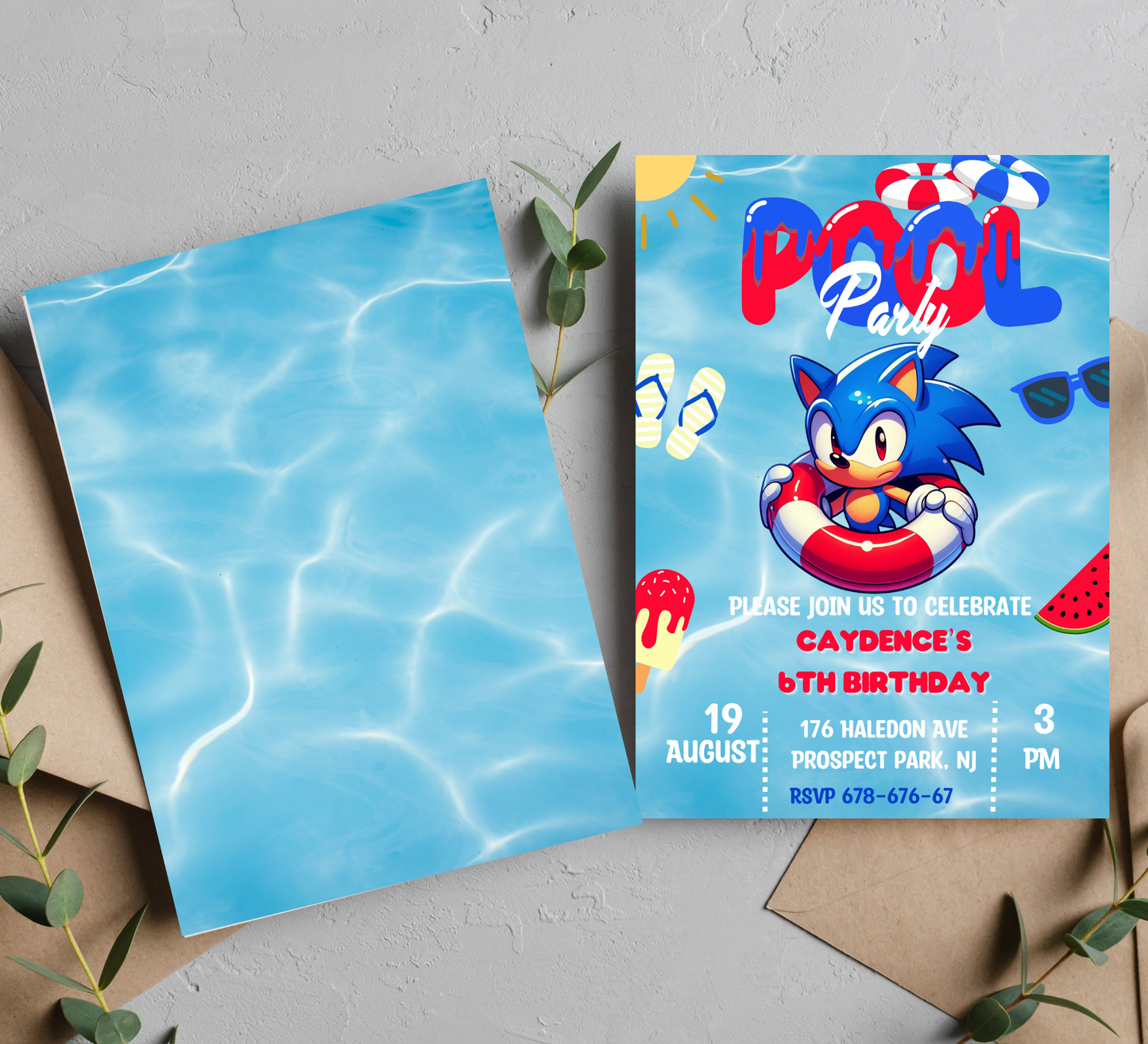 Sonic Hedgehog Pool Birthday Invitation | Summer Swim Party | Editable Canva Template