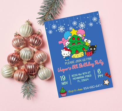 Hello Kitty & Friends Christmas Winter Birthday Invitation | Kawaii Holiday Party | Editable Template