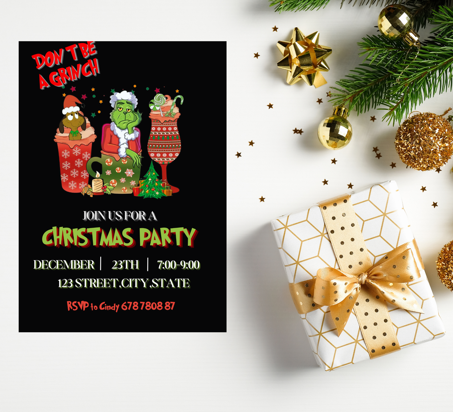 Grinch Christmas Winter Party Invitation | Grinchmas Holiday Invite | Editable Template
