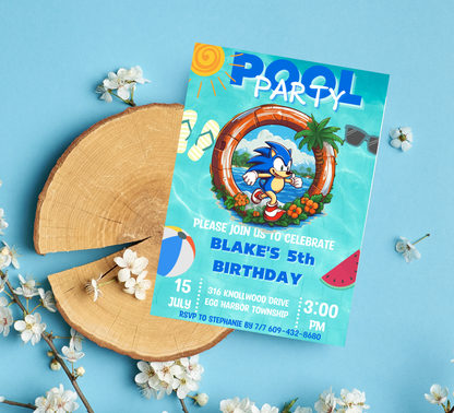 Sonic the Hedgehog & Shadow Pool Birthday Invitation | Summer Swim Party | Editable Canva Template