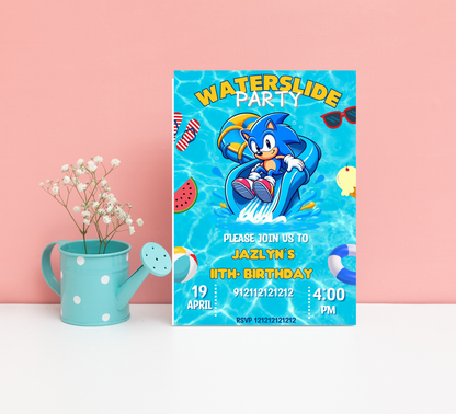 Sonic Waterslide Birthday Invitation | Pool Party Invite | Editable Canva Template | Gotta Splash Fast Summer Birthday | Sonic Speed Splash Printable