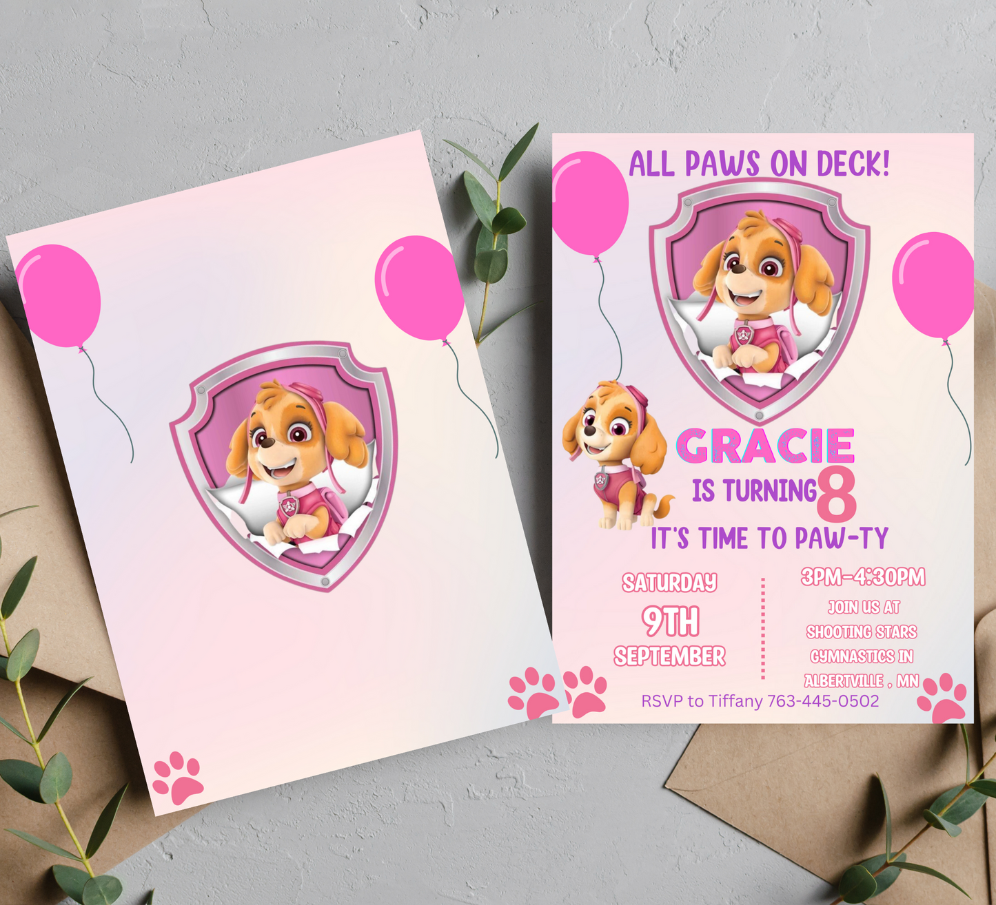 Paw Patrol Skye Pink Birthday Invitation | Editable Canva Template | Girls Paw Patrol Party Invite | Printable Kids Birthday Invitation