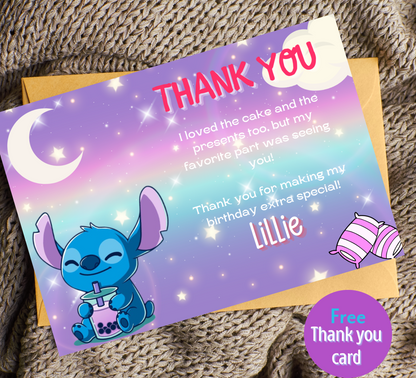 Stitch Sleepover Birthday Invitation | Slumber Party Invite | Editable Canva Template | Cute Kawaii Overnight Party Printable
