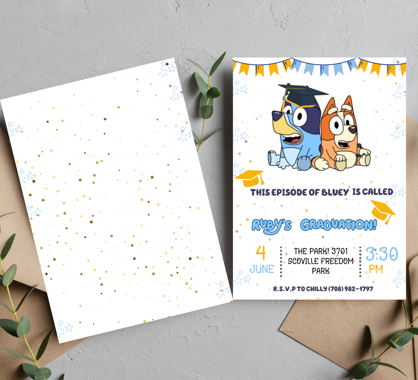 Bluey Graduation Invitation | Kindergarten & School Moving Up Party | Editable Canva Template | Bluey & Bingo School Leavers Invite | Kids Graduation Announcement