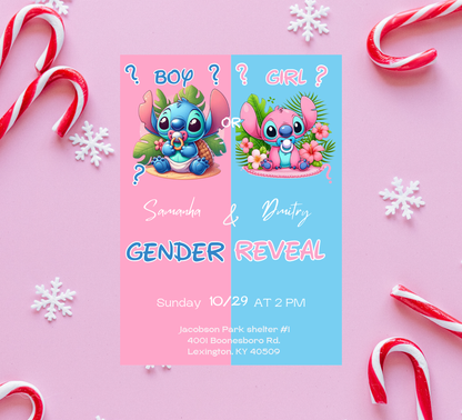 Stitch & Angel Pink and Blue Gender Reveal Welcome Sign | Baby Reveal Decor Editable Template