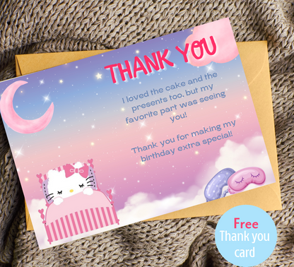 Hello Kitty Gradient Sleepover Birthday Invitation | Kawaii Slumber Party Invite | Editable Canva Template