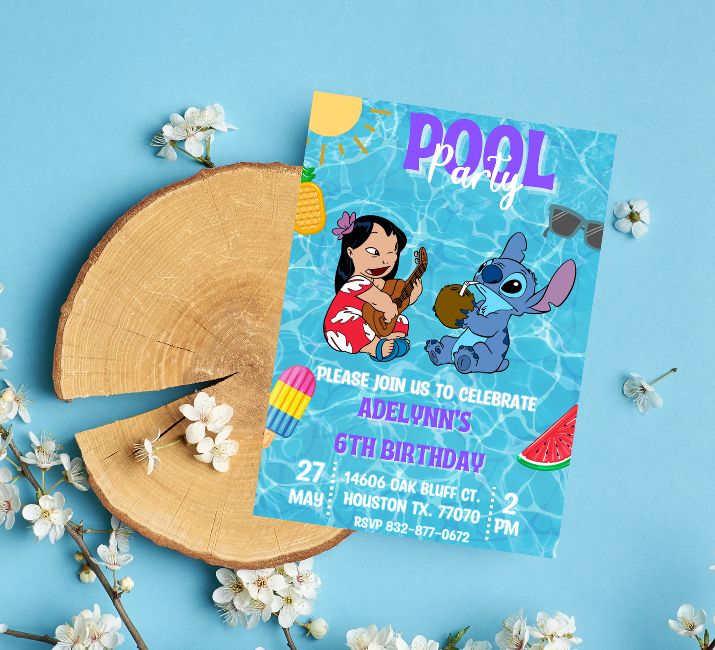 Stitch & Lilo Pool Birthday Invitation | Tropical Summer Party | Editable Digital Template
