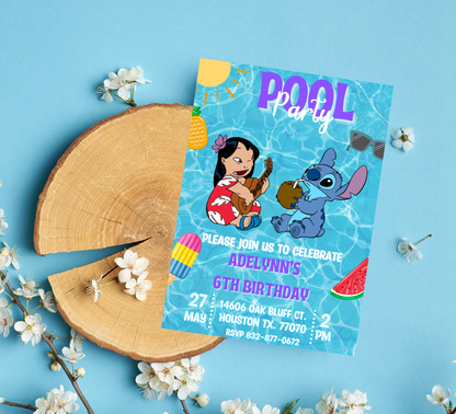 Stitch & Lilo Pool Birthday Invitation | Tropical Summer Party | Editable Digital Template
