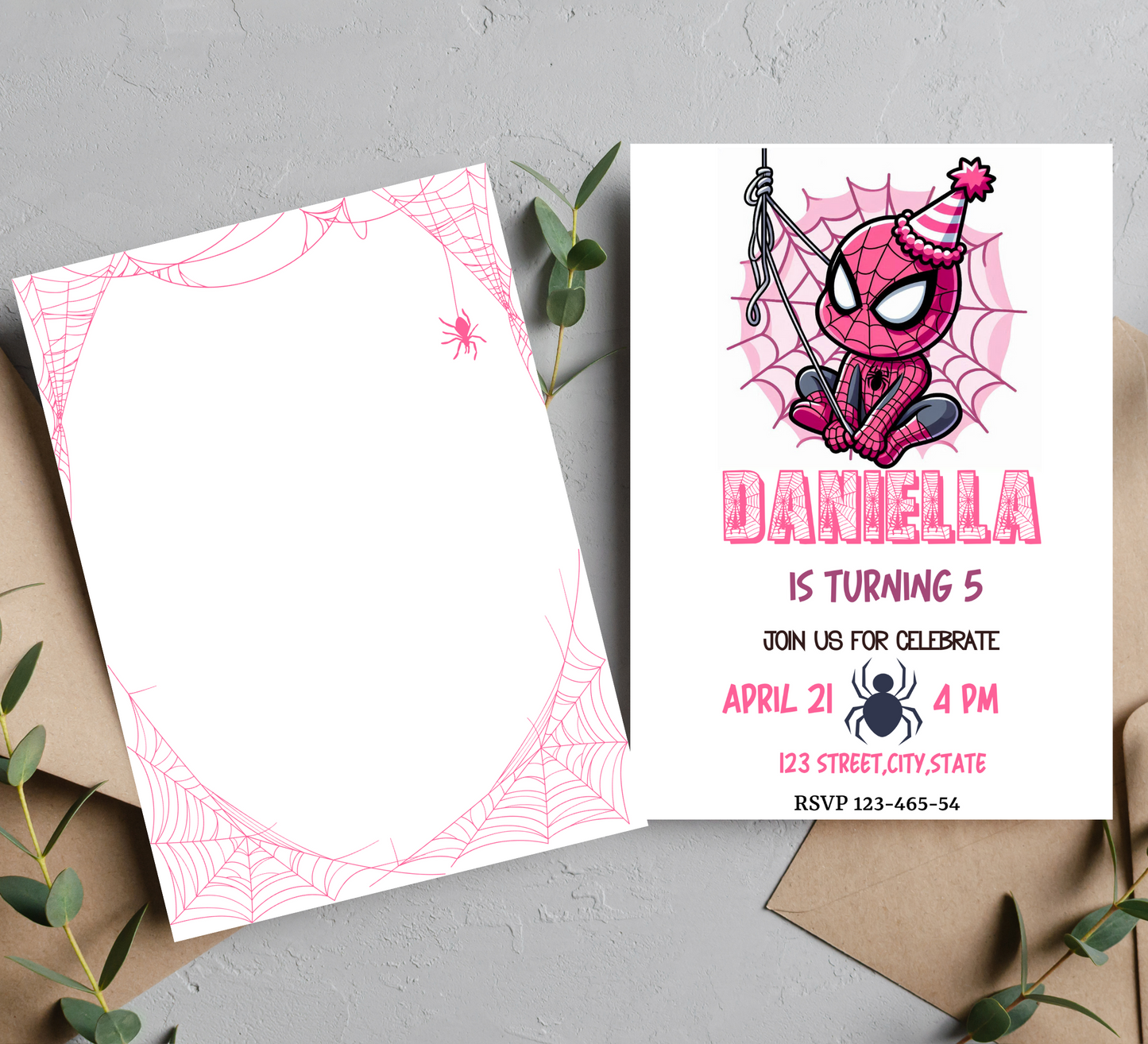 Pink Spiderman Birthday Invitation | Girl’s Spider Hero Party Invite | Editable Canva Template | Cute Superhero Printable