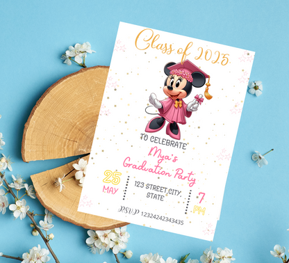 Minnie Mouse Graduation Invitation | Kindergarten & School Graduation Invite | Editable Canva Template | Pink Minnie Party Printable