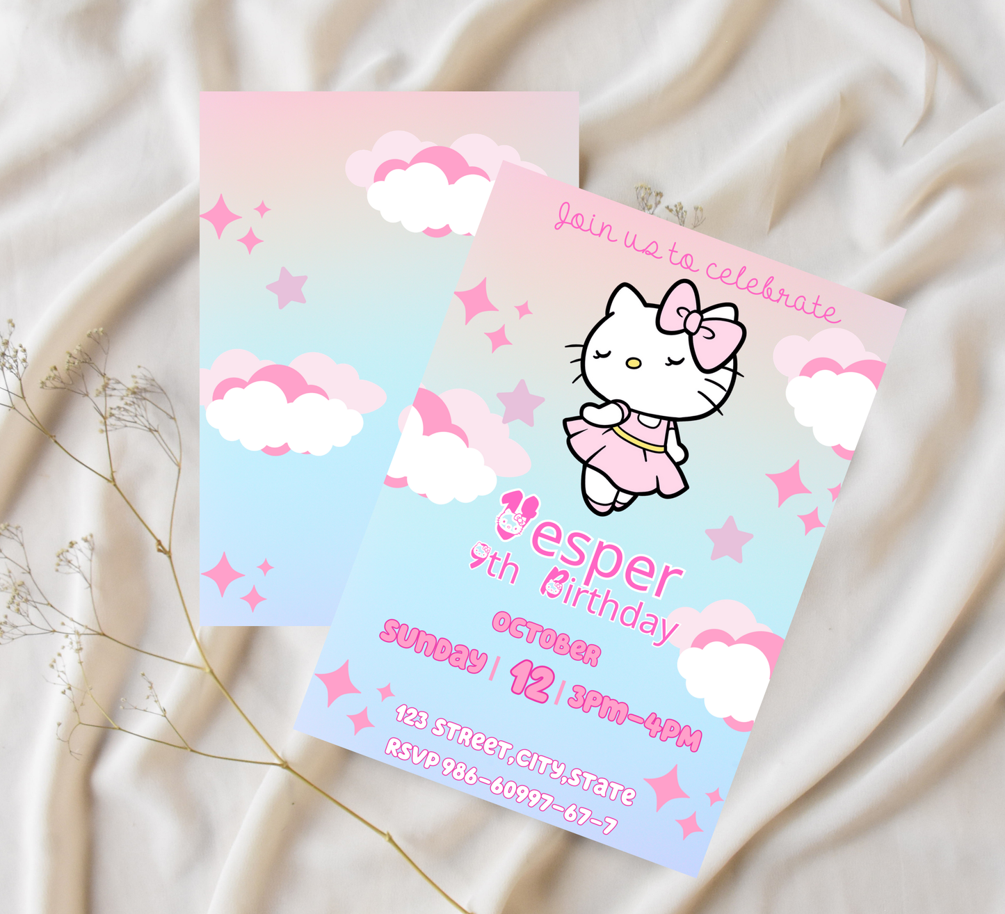 Hello Kitty Ballet Pastel Birthday Invitation | Kawaii Ballerina Party | Editable Template