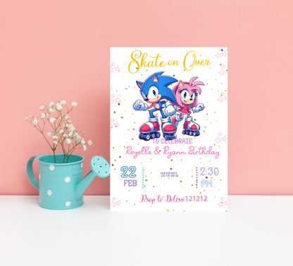 Sonic & Amy Rose Roller Skating Birthday Invitation 🛼💨 | Editable Canva Template | Sonic the Hedgehog Skating Party | Pink & Blue Speed Invite | Printable Kids Skating Rink Birthday