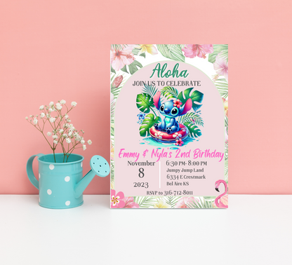 Stitch Aloha Tropical Pool Birthday Invitation | Hawaiian Luau Party Invite | Editable Canva Template | Cute Beach Swim Birthday Invitation