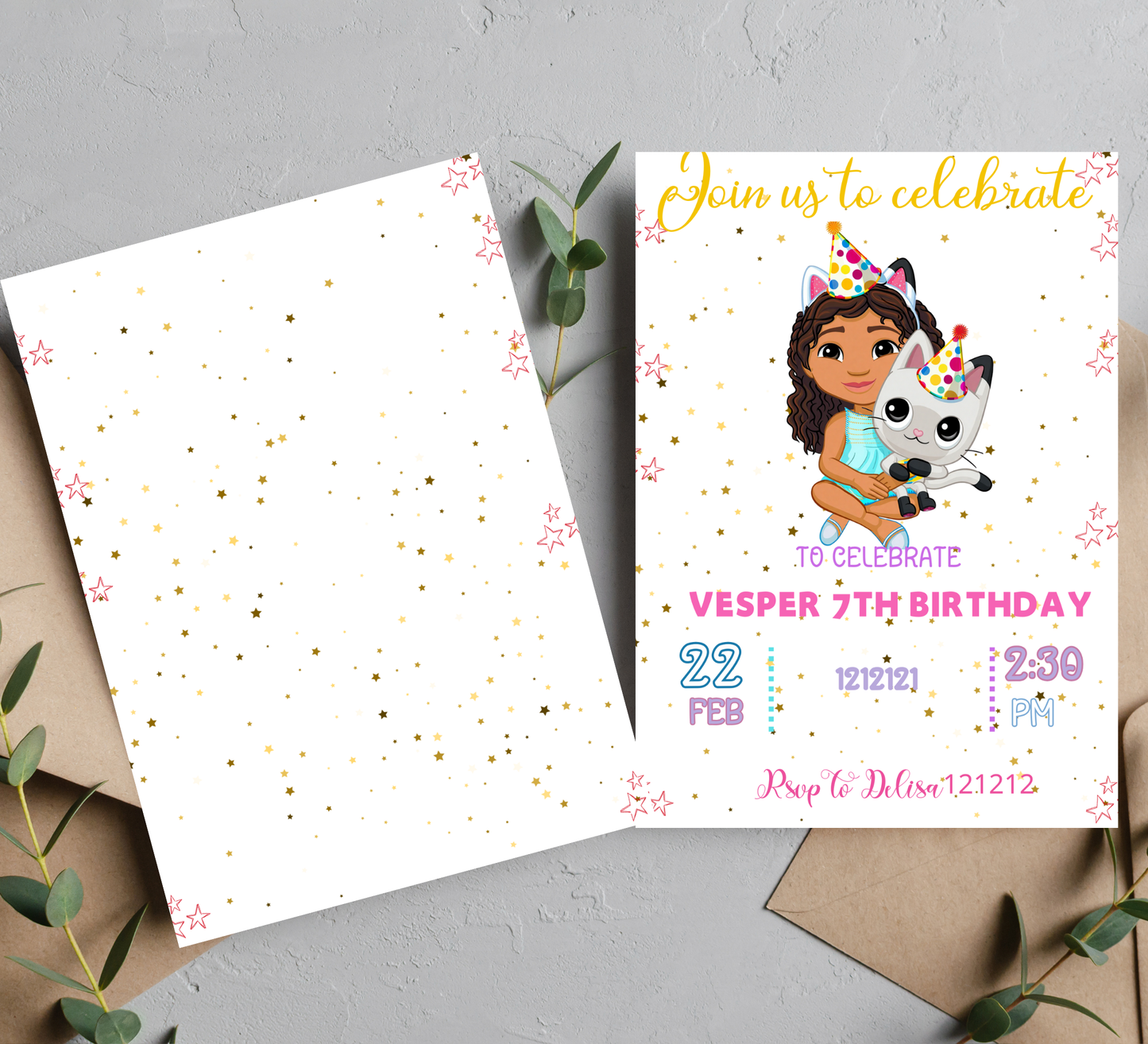 Gabby’s Dollhouse Birthday Invitation | Editable Canva Template | Kids Party Invite | Printable Girls Birthday Invitation