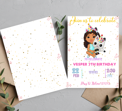 Gabby’s Dollhouse Birthday Invitation | Editable Canva Template | Kids Party Invite | Printable Girls Birthday Invitation