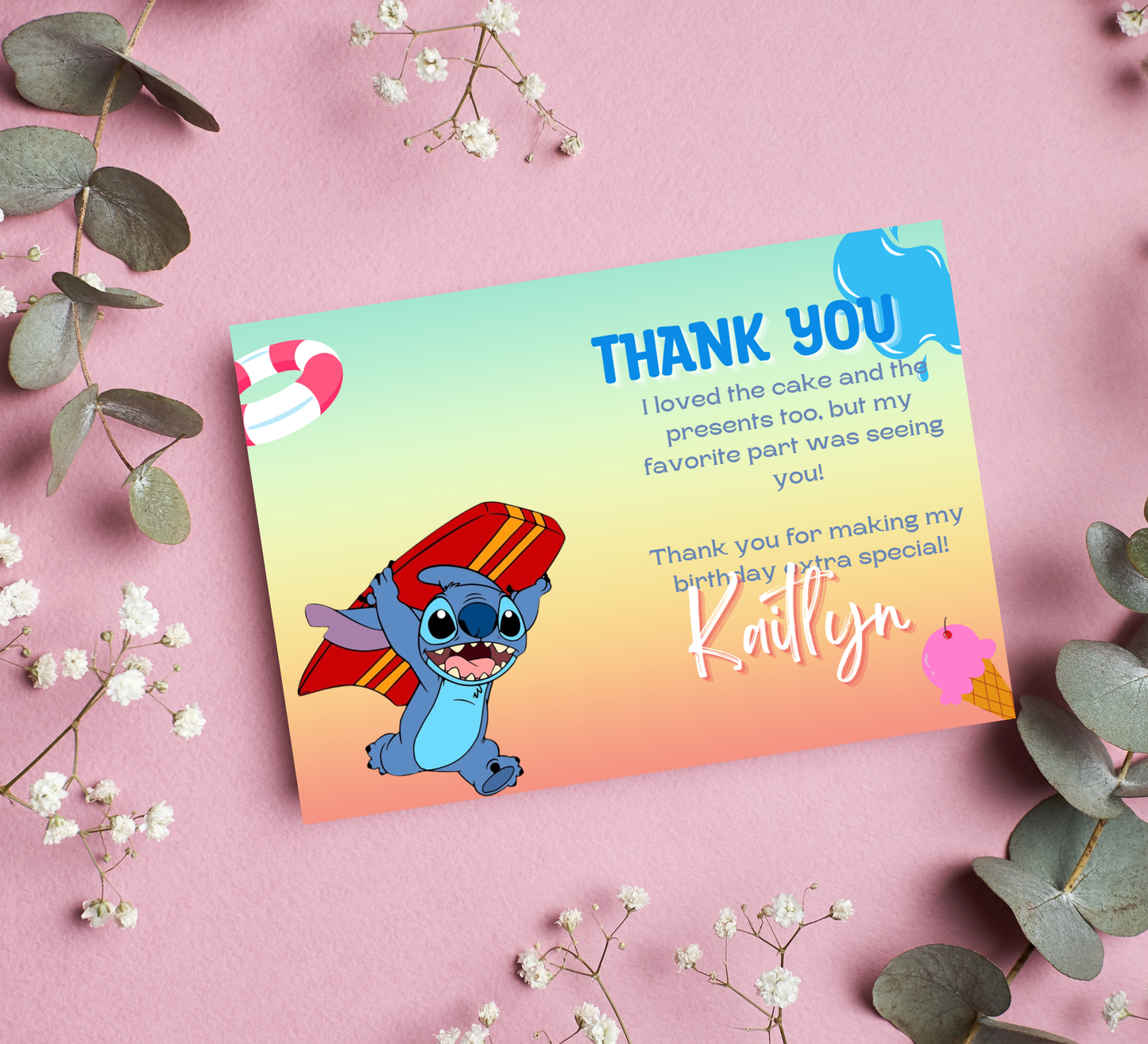 Stitch Pool Blue Birthday Invitation | Summer Swim Party | Editable Canva Template