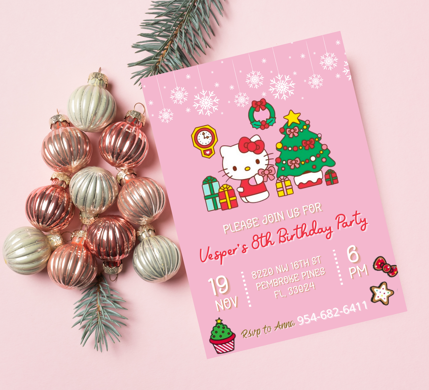 Hello Kitty & Friends Christmas Winter Birthday Invitation | Kawaii Holiday Party | Editable Template