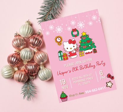 Hello Kitty & Friends Christmas Winter Birthday Invitation | Kawaii Holiday Party | Editable Template