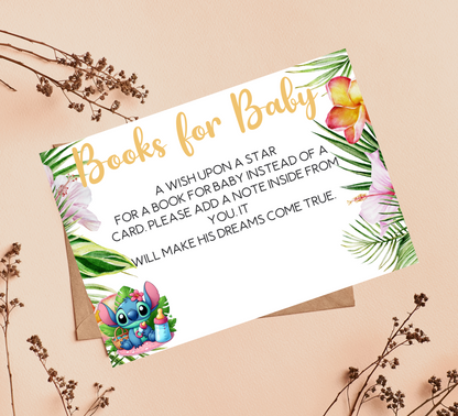 Stitch & Angel Baby Shower Games Bundle | Diaper Raffle Card & Book Request | Editable Canva Template | Stitch Gender Reveal Decor | Printable Lilo & Stitch Baby Shower Insert