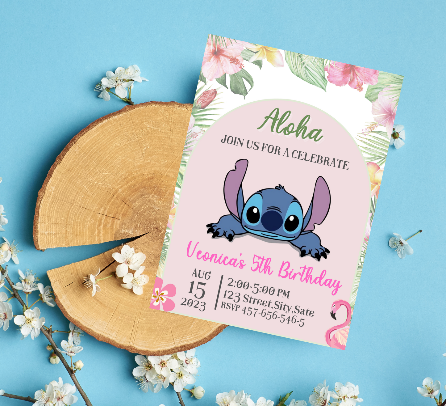 Stitch Aloha Tropical Hawaii Birthday Invitation 🌺🌴 | Luau Party Invite | Editable Digital Template