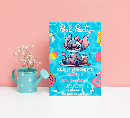Stitch Pool Birthday Invitation | Tropical Swim Party Invite | Editable Canva Template | Cute Summer Stitch Birthday Invitation