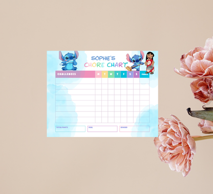 Lilo & Stitch Reward Chart – Editable Canva Template – Daily Chore Chart & Behavior Tracker – Tropical Kids Checklist Printable