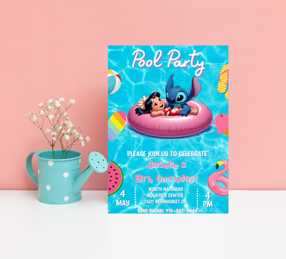 Stitch & Lilo Pool Birthday Invitation | Tropical Hawaiian Pool Party Invite | Editable Canva Template | Cute Summer Birthday Printable