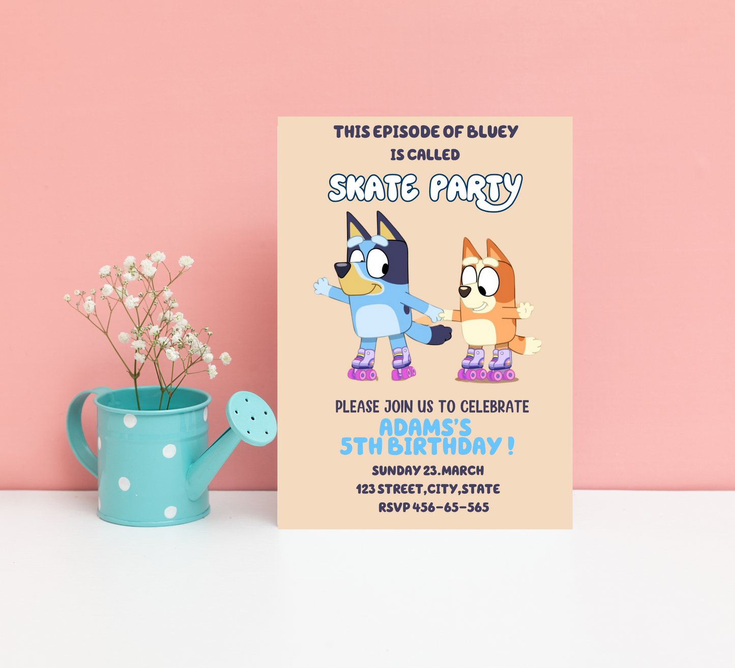 Bluey Roller Skating Birthday Invitation | Skating Rink Party Invite | Editable Canva Template | Fun Bluey Birthday Invitation