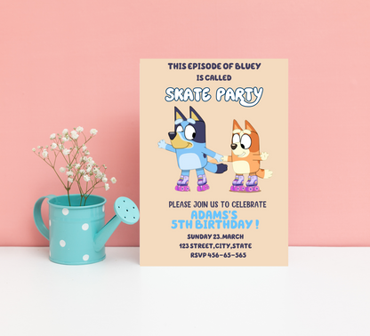 Bluey Roller Skating Birthday Invitation | Skating Rink Party Invite | Editable Canva Template | Fun Bluey Birthday Invitation