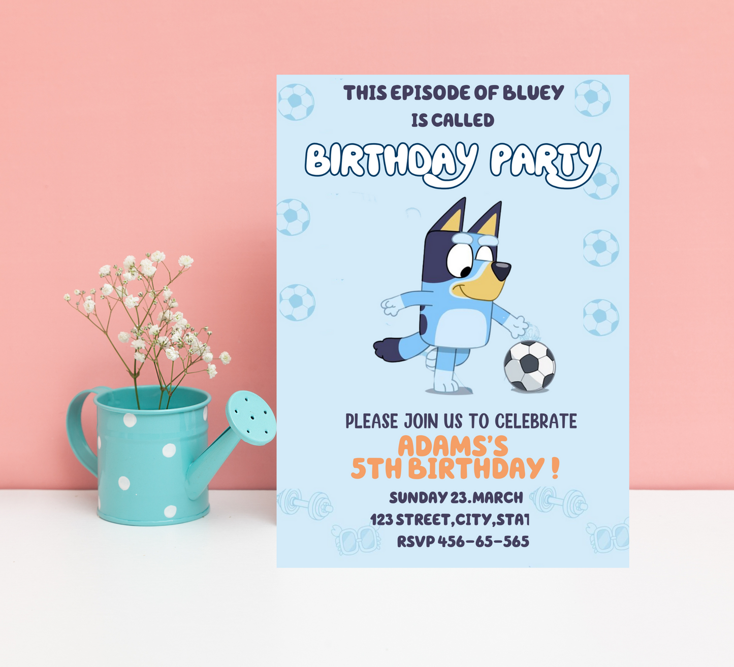 Bluey Football Birthday Invitation | Editable Canva Template | Boys Soccer Party Invite | Printable Kids Birthday Invitation