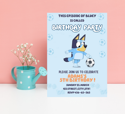Bluey Football Birthday Invitation | Editable Canva Template | Boys Soccer Party Invite | Printable Kids Birthday Invitation