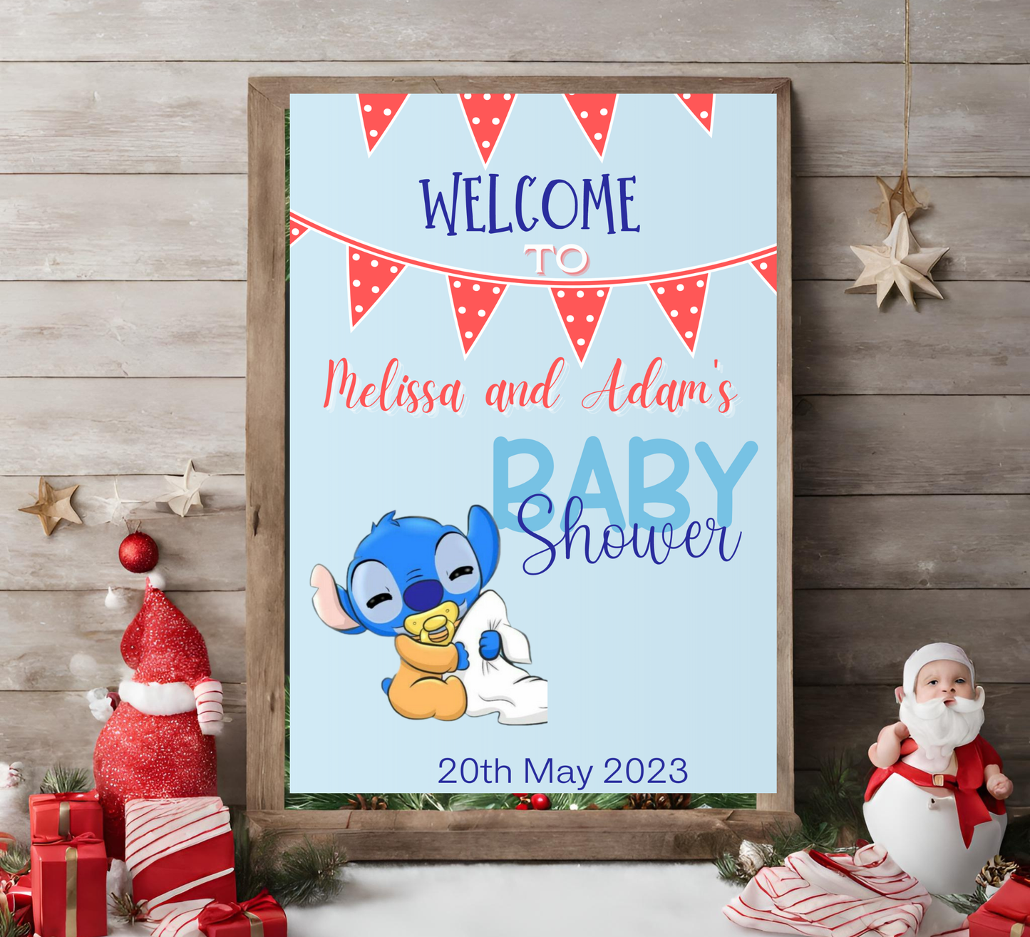 Stitch Blue Baby Shower Welcome Sign | Cute Baby Boy Welcome | Editable Template