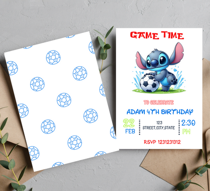 Stitch Football Birthday Invitation for Kids | Editable Canva Template | Kawaii Sports Party Invite | Printable Boys Birthday Invitation