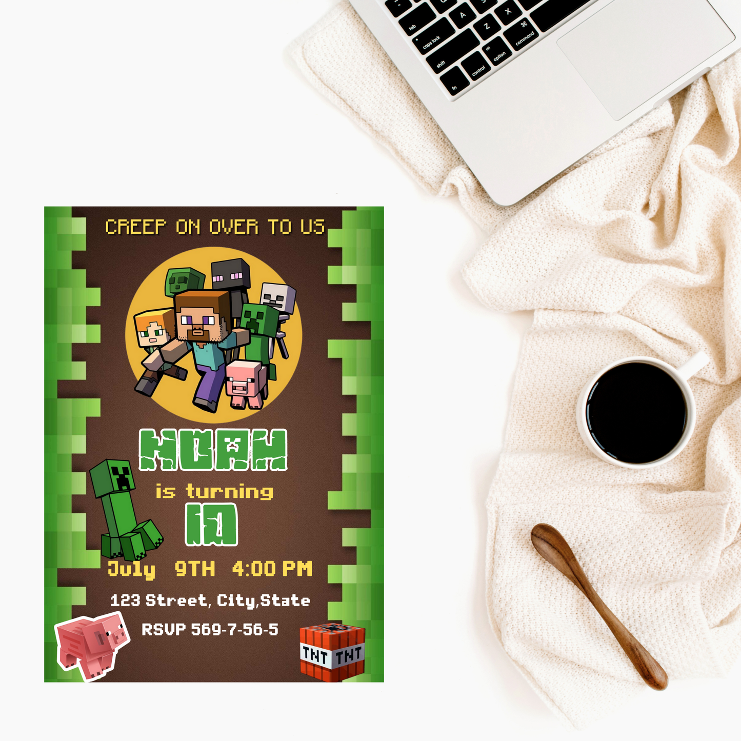 Minecraft Game Birthday Invitation ⛏️🎮 | Pixel Kids Party Invite | Editable Digital Template