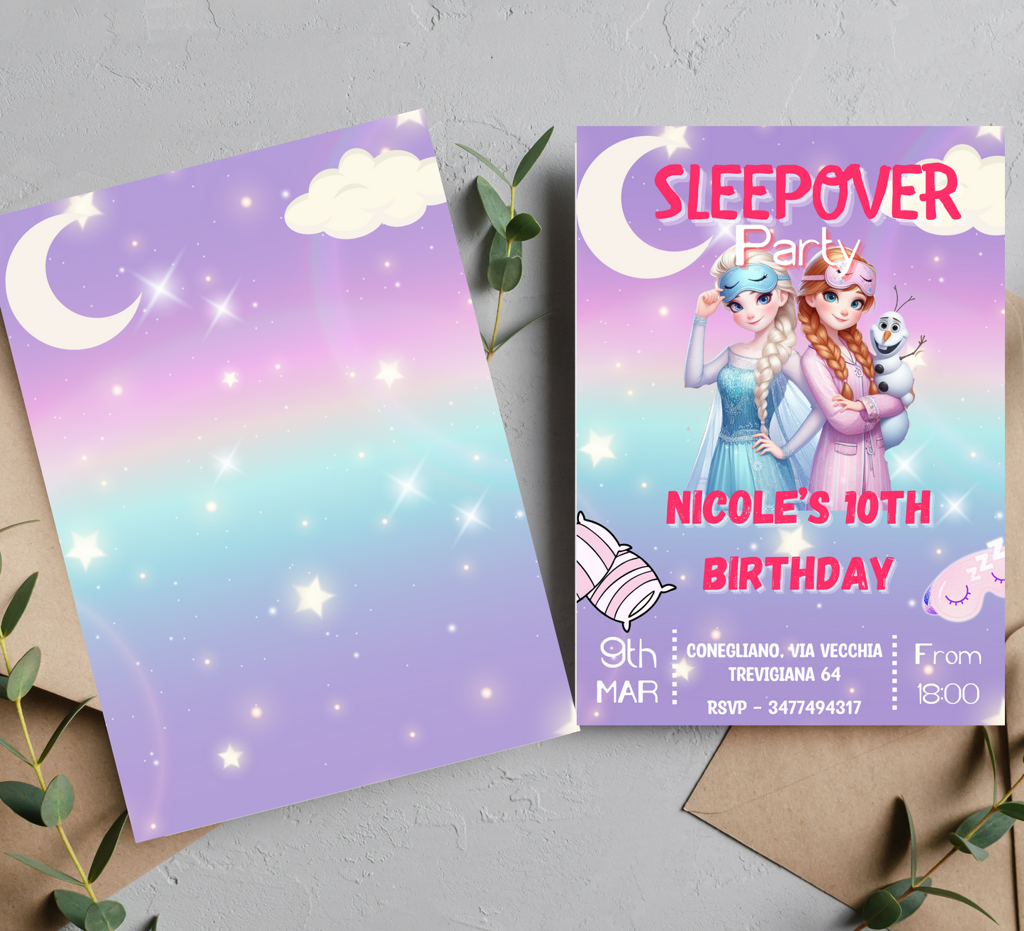 Anna & Elsa Frozen Sleepover Birthday Invitation | Slumber Party Invite | Editable Canva Template | Printable Winter Girls Birthday Invitation