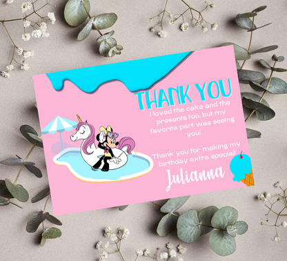 Minnie Mouse Pink Pool Birthday Invitation | Kawaii Swim Party Invite | Editable Canva Template