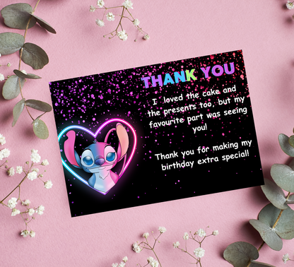 Stitch and Angel Neon Glow Birthday Invitation | Editable Canva Template | Kawaii Glow Party Invite | Cute Neon Birthday