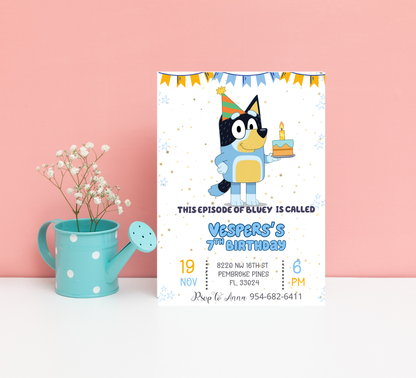 Bluey Heeler Dog Birthday Invitation | Editable Canva Template | Kids Party Invite | Printable Bluey Theme Birthday Invitation