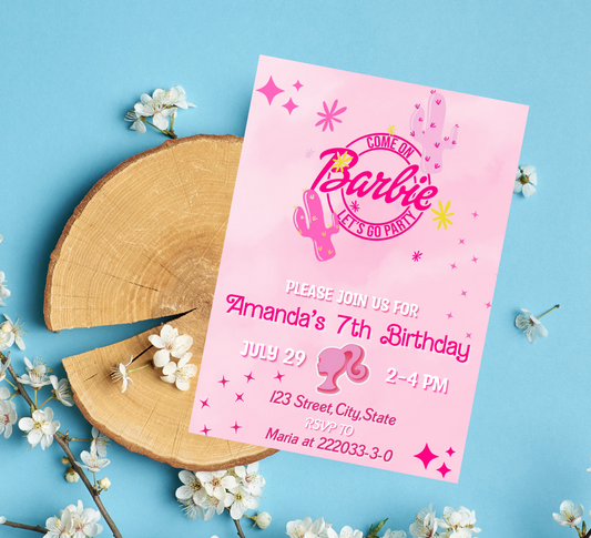 Barbie Pink Birthday Invitation | Come On Barbie Let’s Go Party | Editable Canva Template | Glam Doll Printable Girl Birthday Invite