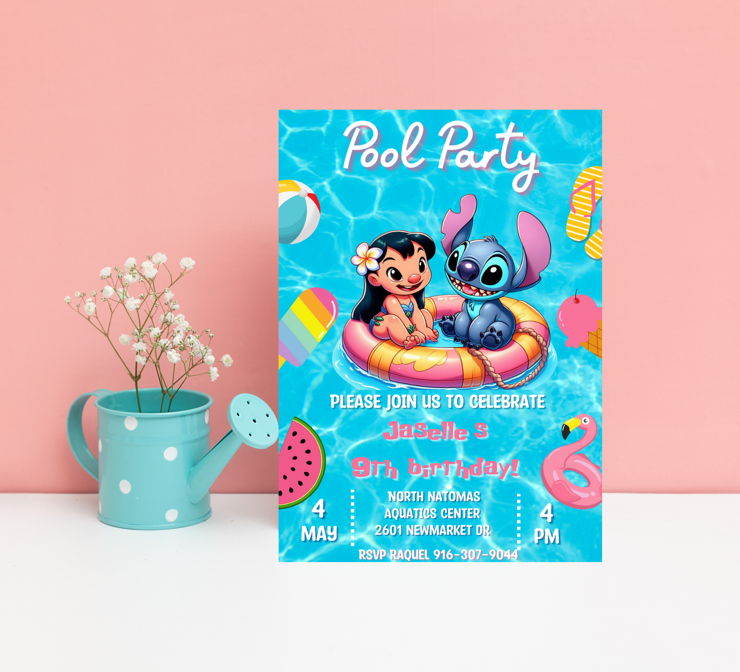 Lilo & Stitch Pool Birthday Invitation | Tropical Swim Party | Editable Canva Template | Hawaiian Beach Birthday Invite | Printable