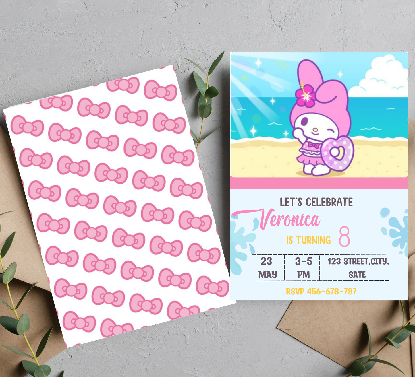 My Melody Kawaii Pool Birthday Invitation | Cute Pink Swim Party Invite | Editable Canva Template | Sanrio Summer Birthday Invitation