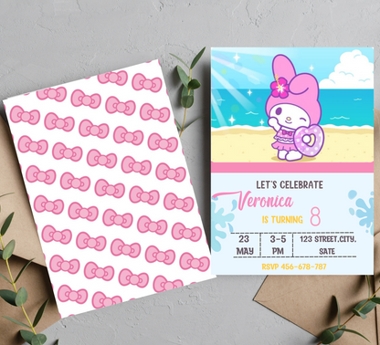 My Melody Kawaii Pool Birthday Invitation | Cute Pink Swim Party Invite | Editable Canva Template | Sanrio Summer Birthday Invitation