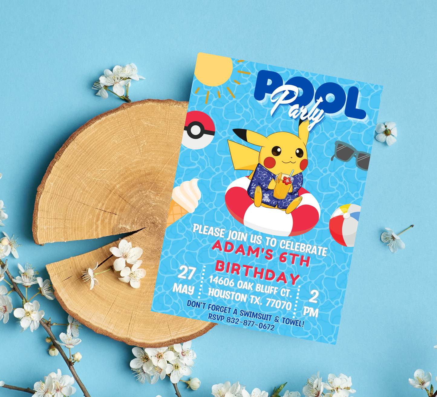 Pikachu Pool Pokémon Birthday Invitation | Summer Splash Party | Editable Digital Invite