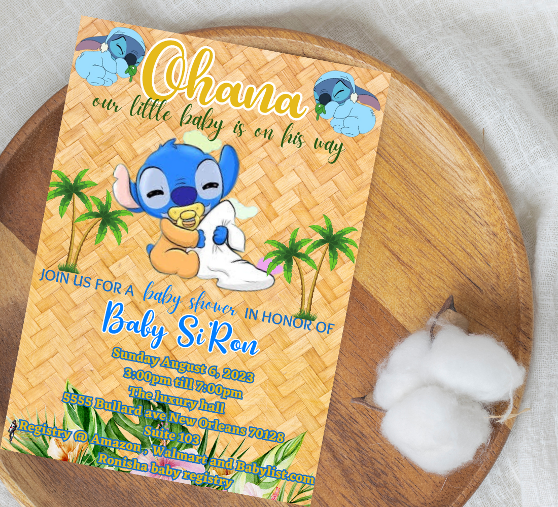 Stitch Tropical Baby Shower Invitation | Aloha Hawaii Baby Shower Invite | Editable Canva Template | Cute Stitch Baby Shower Printable