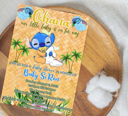 Stitch Tropical Baby Shower Invitation | Aloha Hawaii Baby Shower Invite | Editable Canva Template | Cute Stitch Baby Shower Printable