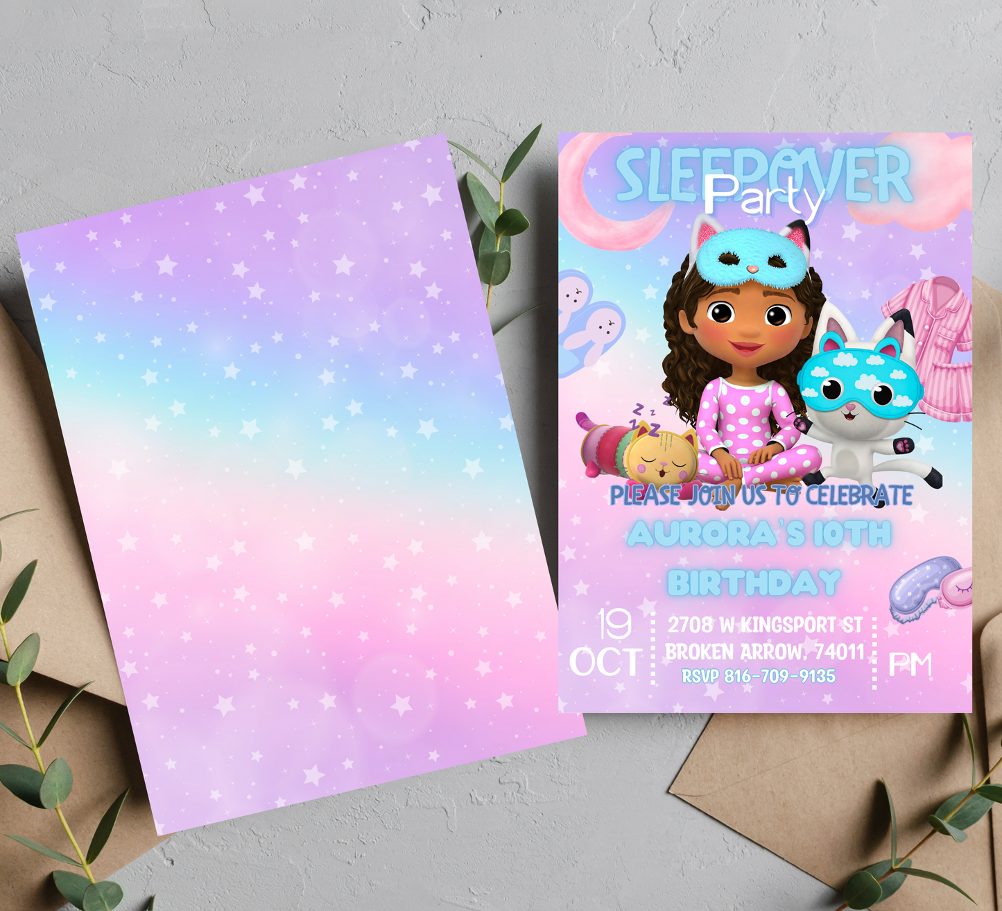 Gabby’s Dollhouse Sleepover Birthday Invitation | Slumber Party Invite | Editable Canva Template | Kawaii Pajama Party Printable