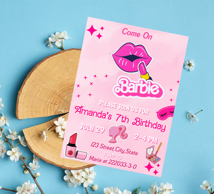 Barbie Spa Pink Birthday Invitation | Glam Makeover Party Invite | Editable Template