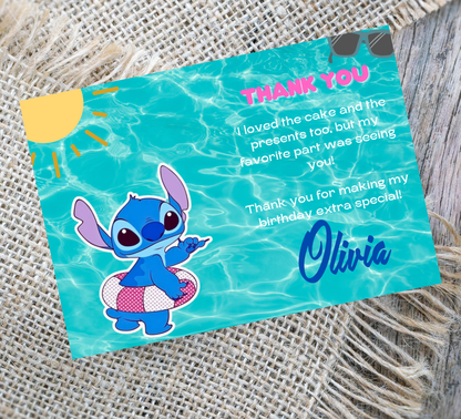 Stitch & Angel Pool Birthday Invitation | Tropical Swim Party | Editable Template
